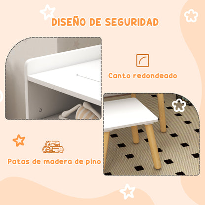 Kids Table and Chair Set Children's Table with Building Block Board and Paper Roll for Drawing in Nursery Playroom White