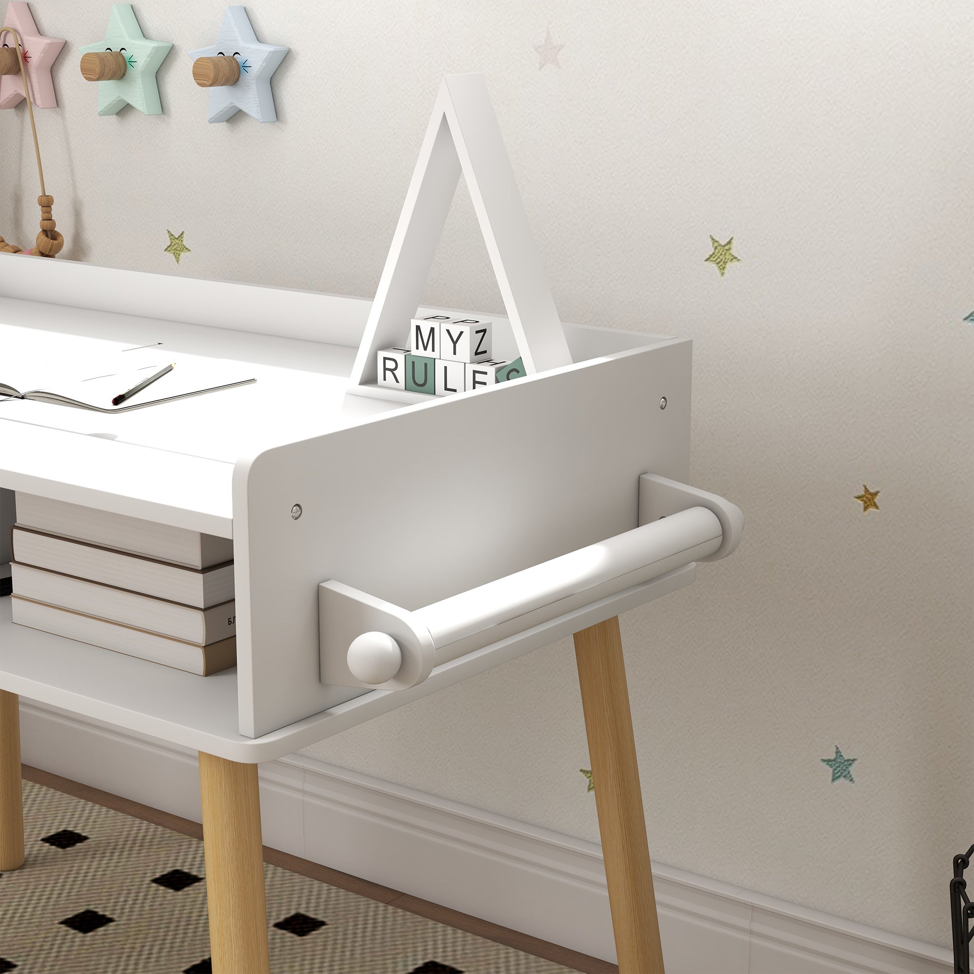 Kids Table and Chair Set Children's Table with Building Block Board and Paper Roll for Drawing in Nursery Playroom White