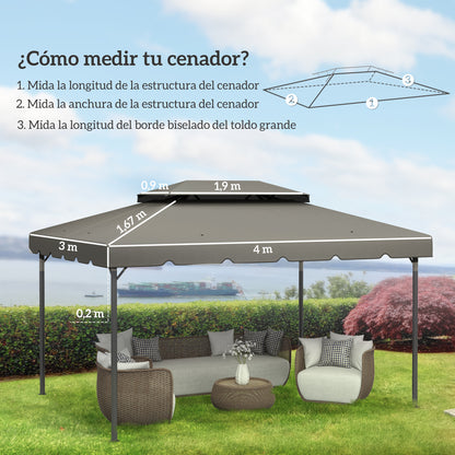 Replacement Canopy for Gazebo 4x3 m Double Roof Replacement Cover with 8 Drainage Holes Replacement Canopy for Gazebo Light Grey