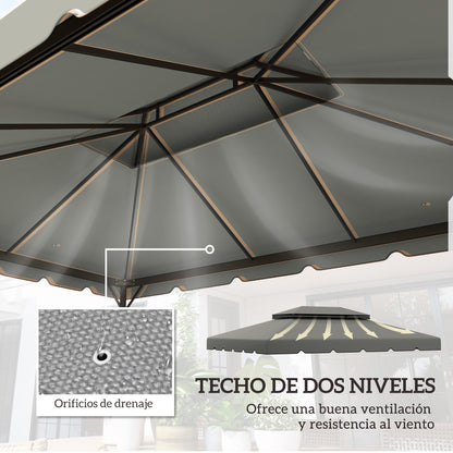 Replacement Canopy for Gazebo 4x3 m Double Roof Replacement Cover with 8 Drainage Holes Replacement Canopy for Gazebo Light Grey