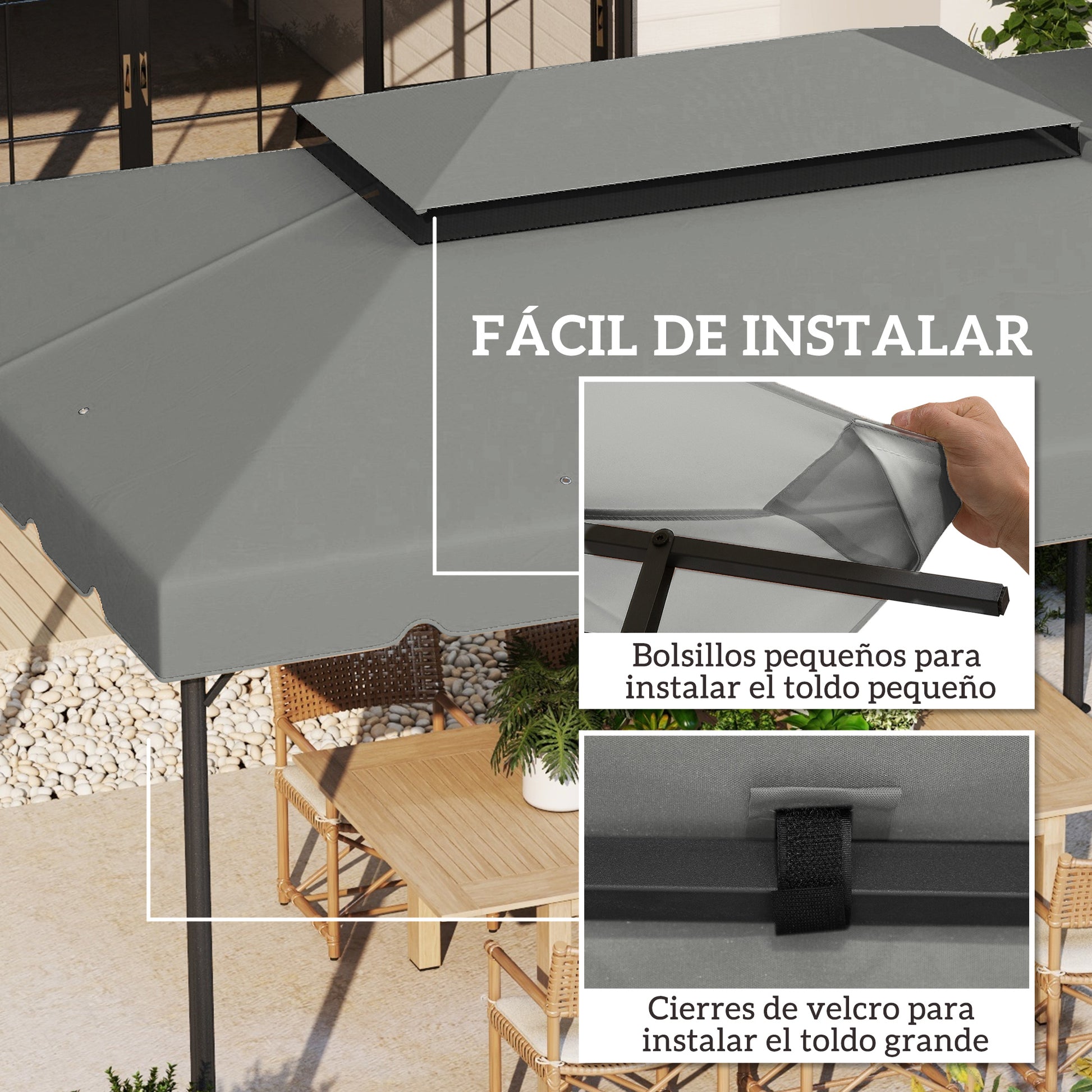 Replacement Canopy for Gazebo 4x3 m Double Roof Replacement Cover with 8 Drainage Holes Replacement Canopy for Gazebo Light Grey