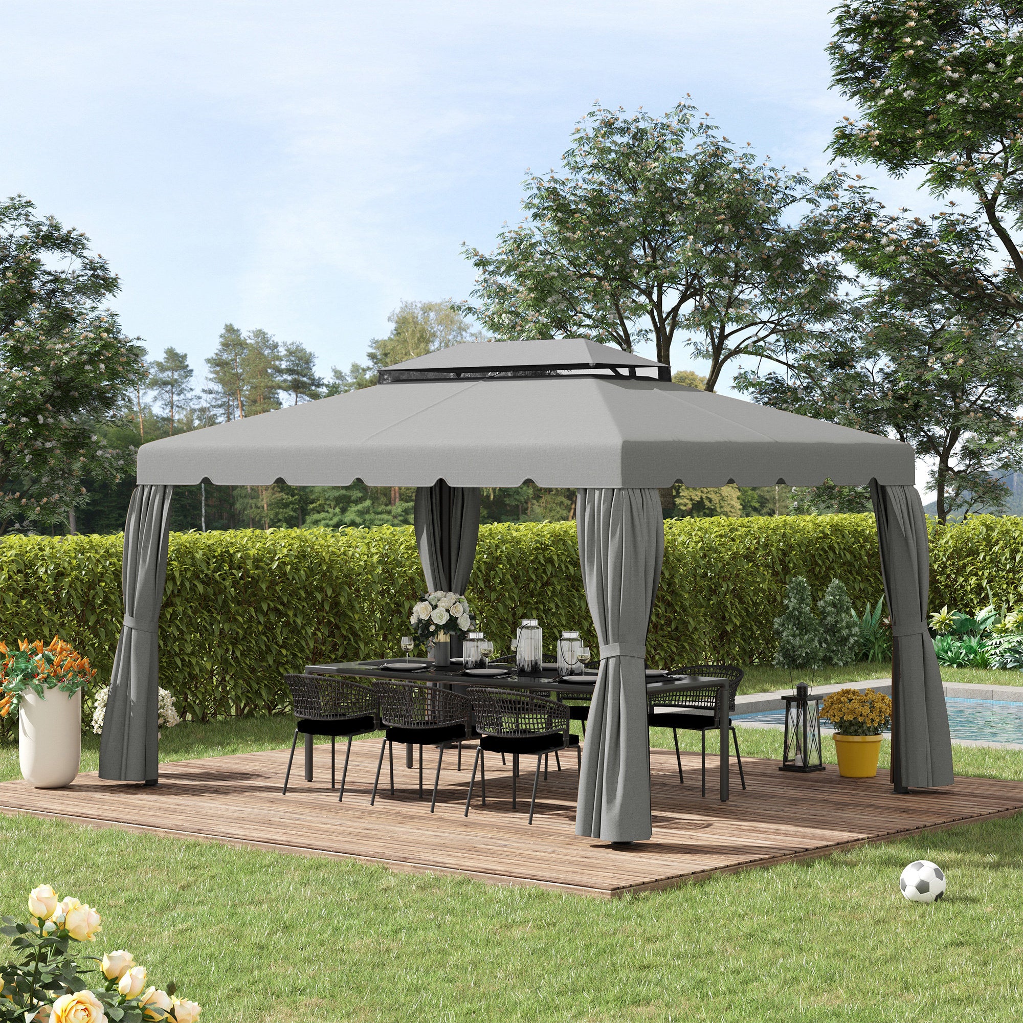 Replacement Canopy for Gazebo 4x3 m Double Roof Replacement Cover with 8 Drainage Holes Replacement Canopy for Gazebo Light Grey