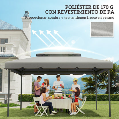 Replacement Canopy for Gazebo 4x3 m Double Roof Replacement Cover with 8 Drainage Holes Replacement Canopy for Gazebo Light Grey