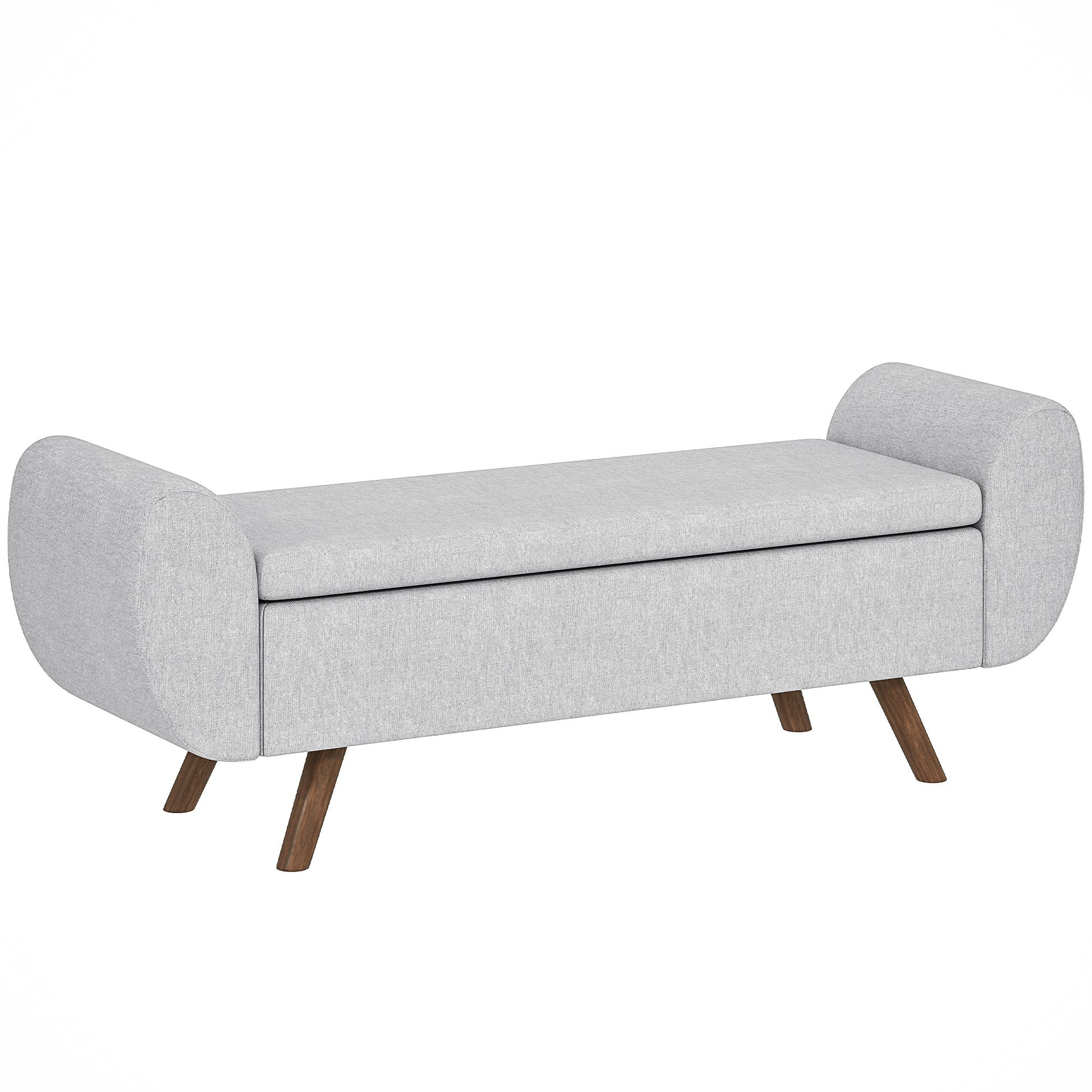 Storage Bench 53.8L Ottoman End-of-Bed Storage Chest Footstool with Padded Linen Seat and Armrests, for Living Room, Bedroom, Entryway, 132 x 42 x 50 cm, Gray