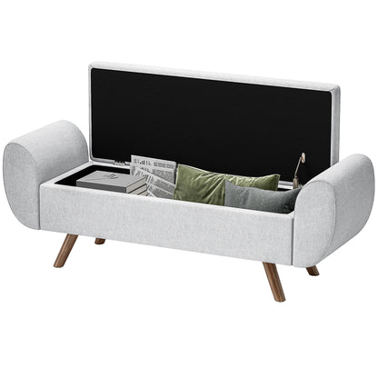 Storage Bench 53.8L Ottoman End-of-Bed Storage Chest Footstool with Padded Linen Seat and Armrests, for Living Room, Bedroom, Entryway, 132 x 42 x 50 cm, Gray