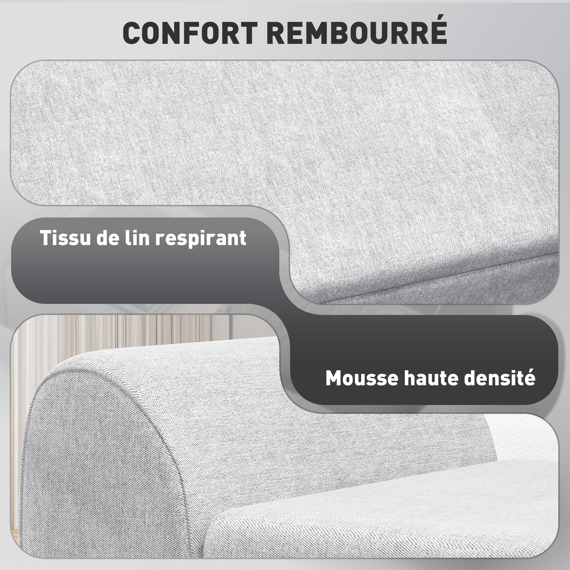 Storage Bench 53.8L Ottoman End-of-Bed Storage Chest Footstool with Padded Linen Seat and Armrests, for Living Room, Bedroom, Entryway, 132 x 42 x 50 cm, Gray