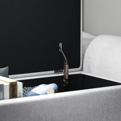 Storage Bench 53.8L Ottoman End-of-Bed Storage Chest Footstool with Padded Linen Seat and Armrests, for Living Room, Bedroom, Entryway, 132 x 42 x 50 cm, Gray