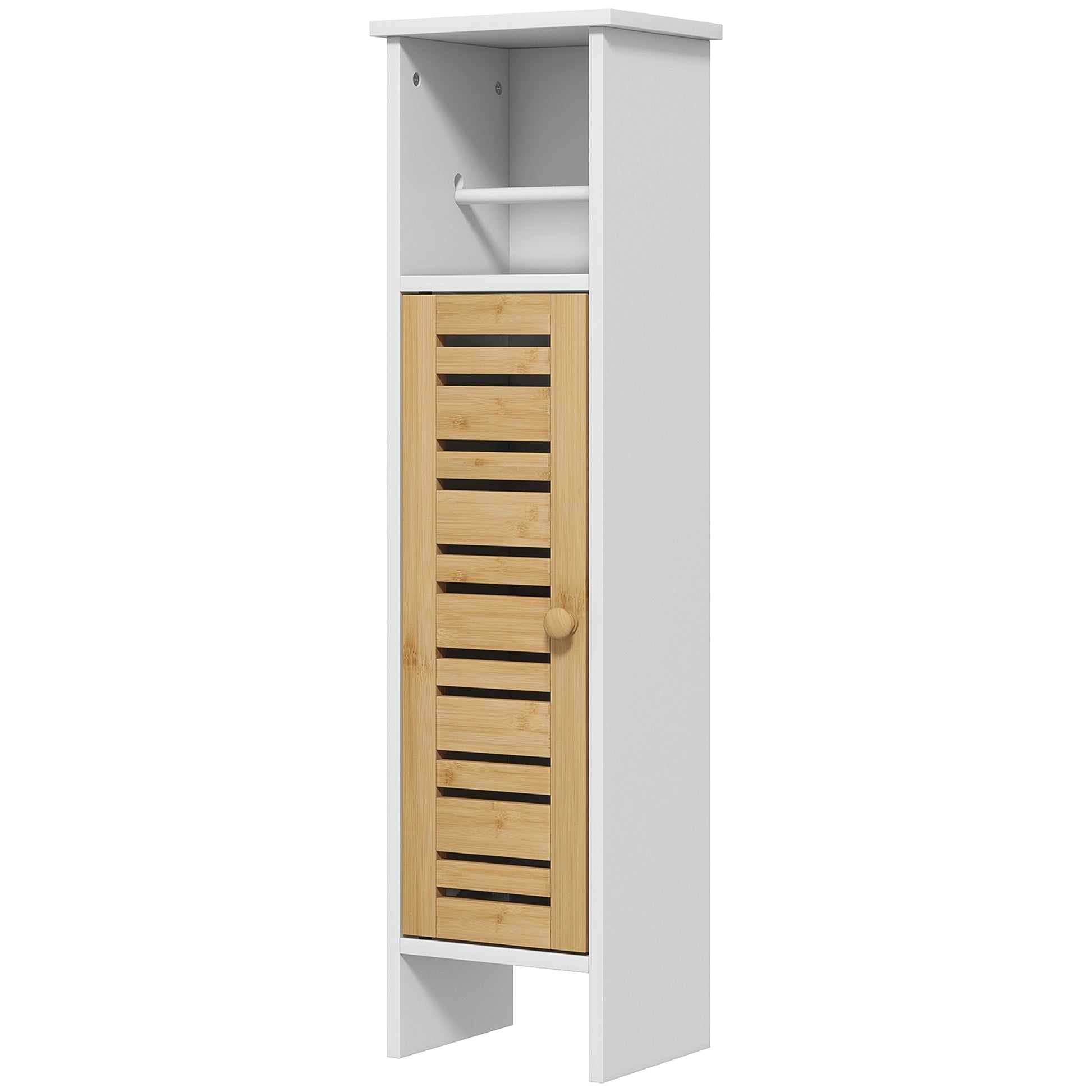 Bathroom Cabinet with Toilet Paper Holder and Removable Rod 3 Levels + Toilet Paper Holder, 21W x 17D x 78H cm, Bamboo and White