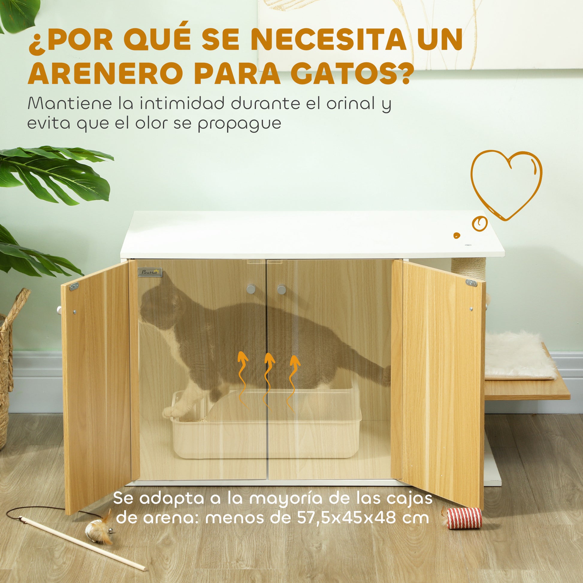 Cat Litter Furniture 3 in 1 Nest Side Table Cat Litter Box with Doors Cushion Scratching Post and Play Center for Living Room Bedroom 94x48x50.5 cm Oak and White