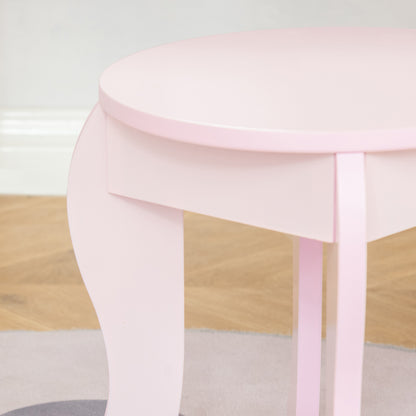 Children's Wooden Vanity Table for Girls aged 3-6 with Stool and Princess Style Mirror Makeup Table with Drawer for Bedroom 60x36x88 cm Pink