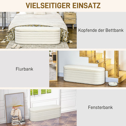 Upholstered Ottoman Bench with Storage, Teddy Fleece Look, Bed Bench with Wooden Legs, Chest Bench for Bedroom, Living Room, Hallway, 116 x 41 x 40.5 cm Cream White