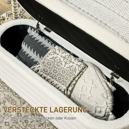 Upholstered Ottoman Bench with Storage, Teddy Fleece Look, Bed Bench with Wooden Legs, Chest Bench for Bedroom, Living Room, Hallway, 116 x 41 x 40.5 cm Cream White