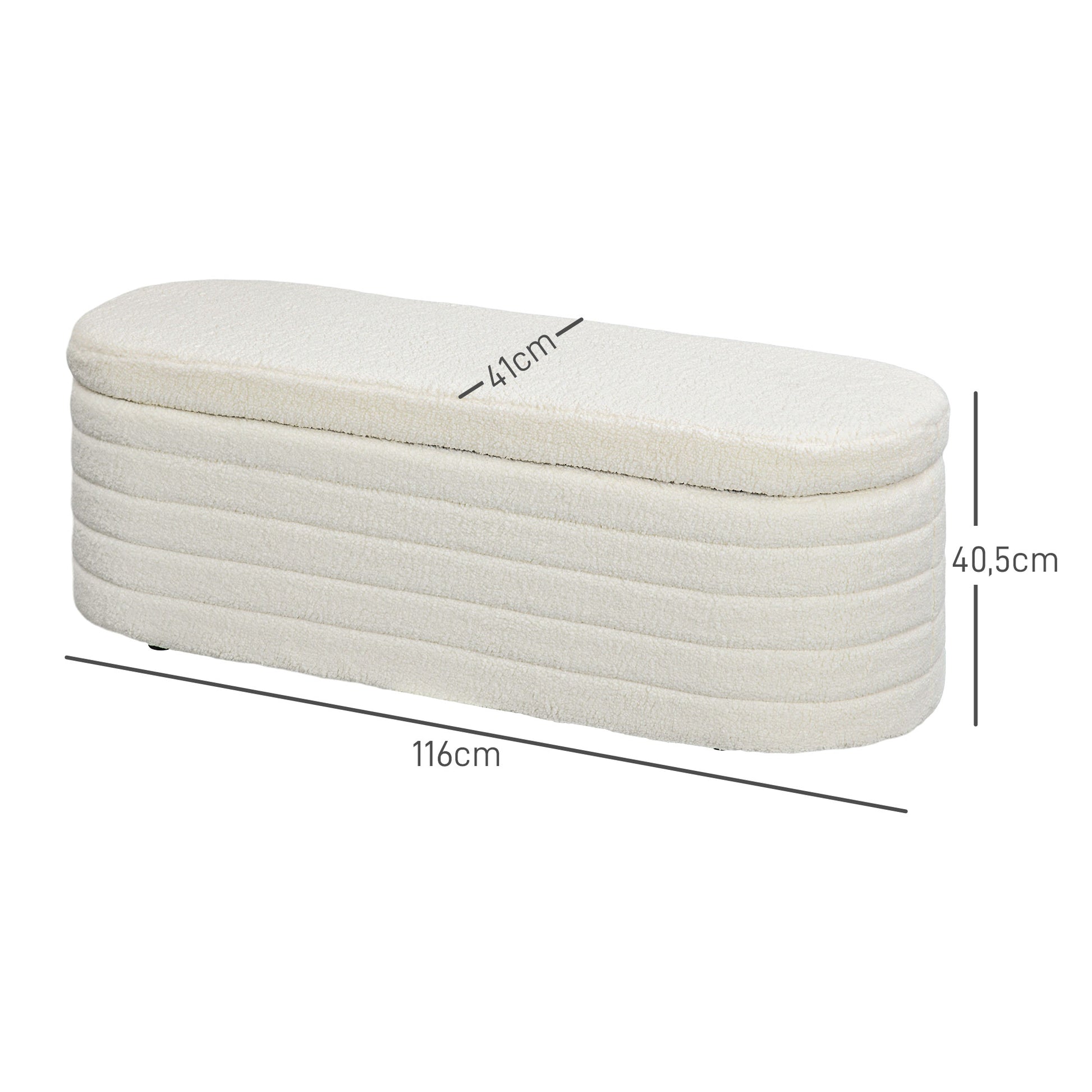 Upholstered Ottoman Bench with Storage, Teddy Fleece Look, Bed Bench with Wooden Legs, Chest Bench for Bedroom, Living Room, Hallway, 116 x 41 x 40.5 cm Cream White