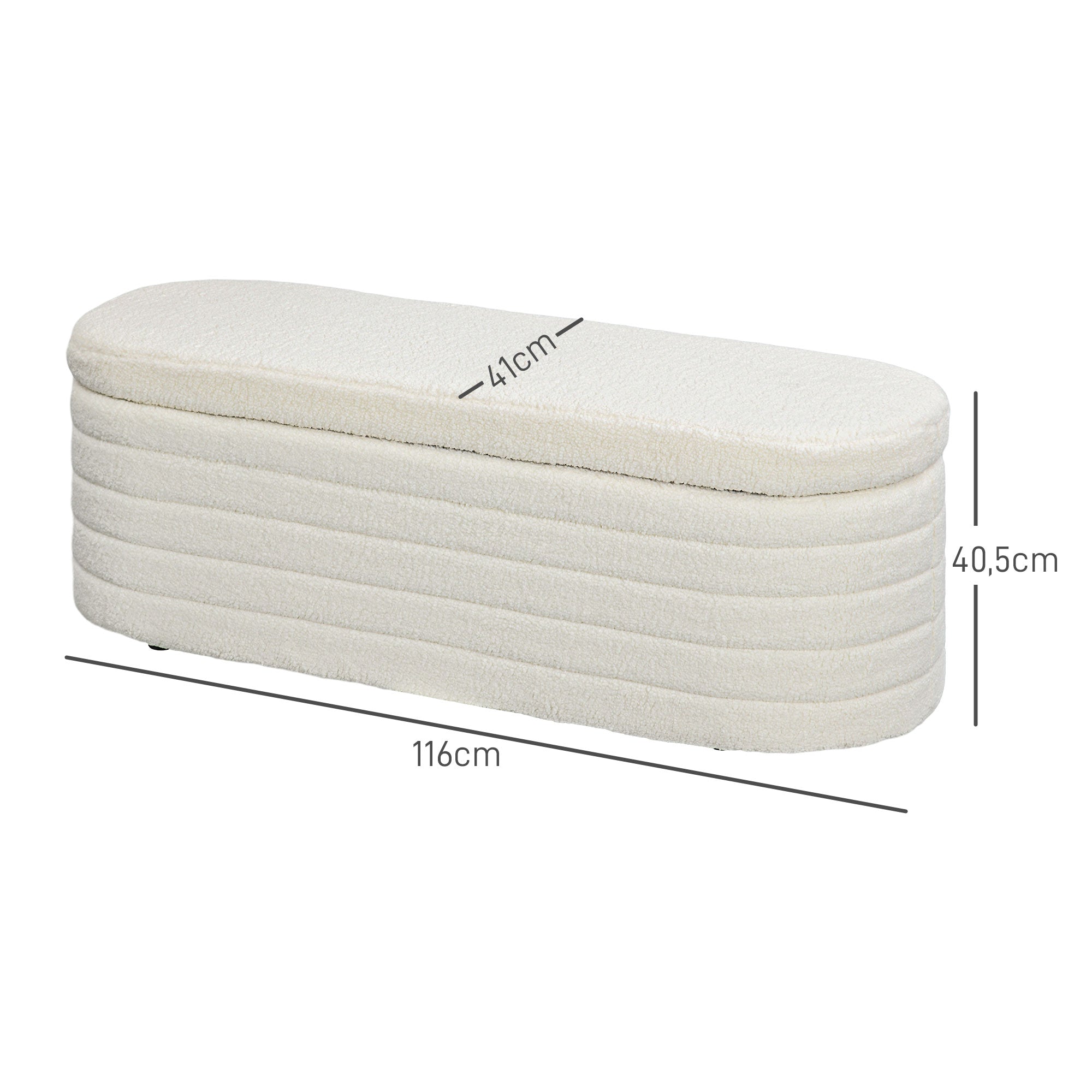 Upholstered Ottoman Bench with Storage, Teddy Fleece Look, Bed Bench with Wooden Legs, Chest Bench for Bedroom, Living Room, Hallway, 116 x 41 x 40.5 cm Cream White