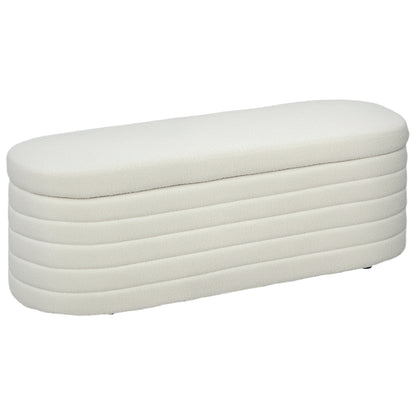 Upholstered Ottoman Bench with Storage, Teddy Fleece Look, Bed Bench with Wooden Legs, Chest Bench for Bedroom, Living Room, Hallway, 116 x 41 x 40.5 cm Cream White