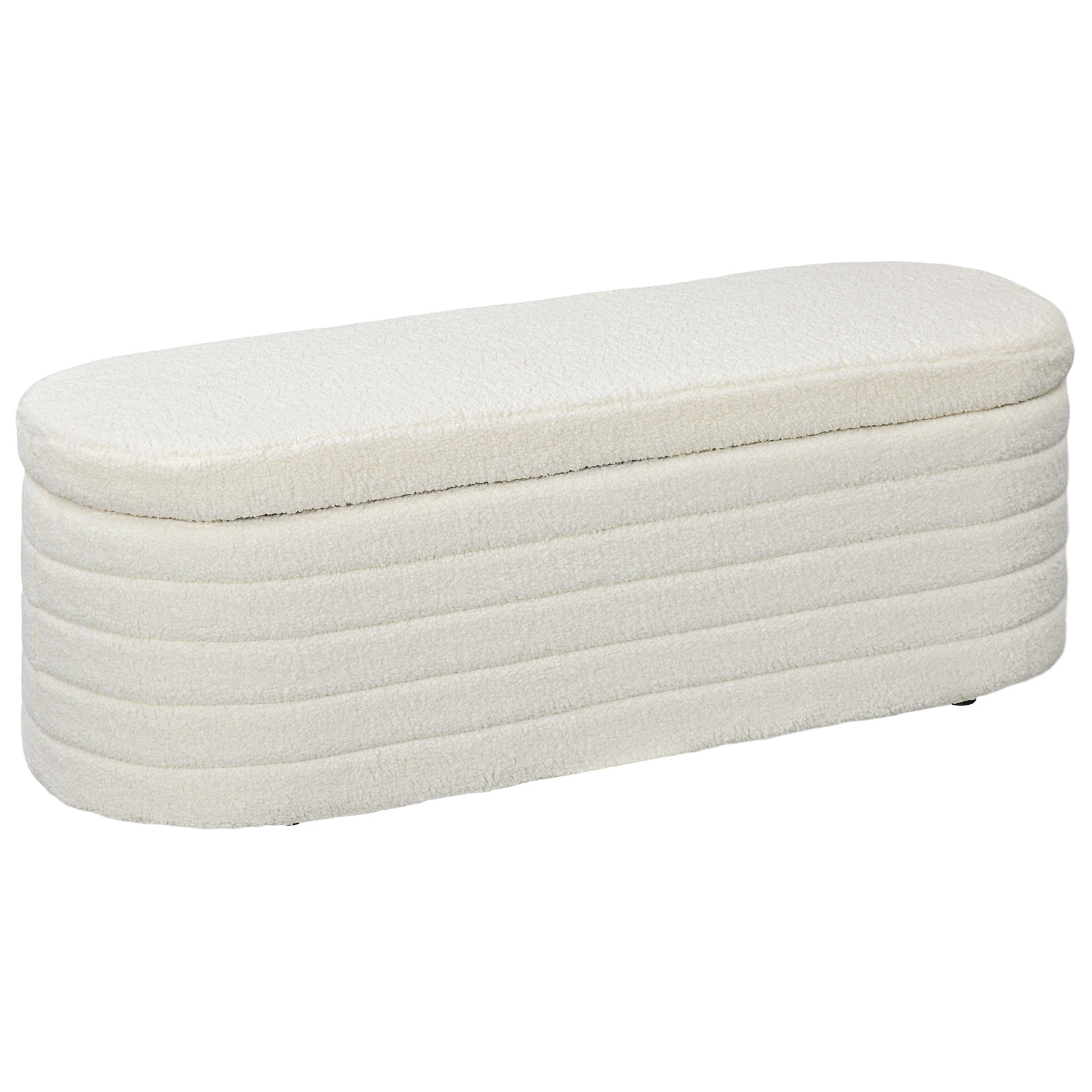 Upholstered Ottoman Bench with Storage, Teddy Fleece Look, Bed Bench with Wooden Legs, Chest Bench for Bedroom, Living Room, Hallway, 116 x 41 x 40.5 cm Cream White