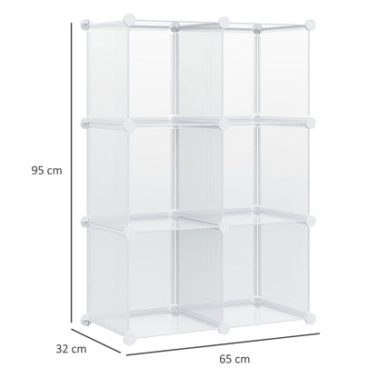Modular Space-Saving Shoe Cabinet with Stackable Design, 6 Cubes in PP Plastic, 65x32x95cm, Transparent
