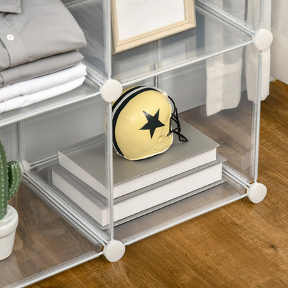 Modular Space-Saving Shoe Cabinet with Stackable Design, 6 Cubes in PP Plastic, 65x32x95cm, Transparent