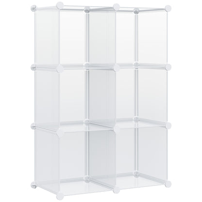 Modular Space-Saving Shoe Cabinet with Stackable Design, 6 Cubes in PP Plastic, 65x32x95cm, Transparent