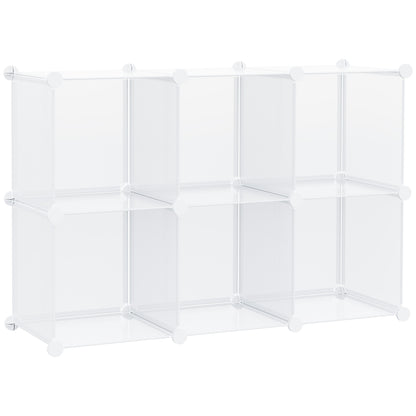 Modular Space-Saving Shoe Cabinet with Stackable Design, 6 Cubes in PP Plastic, 65x32x95cm, Transparent