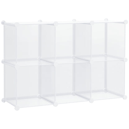 Modular Space-Saving Shoe Cabinet with Stackable Design, 6 Cubes in PP Plastic, 65x32x95cm, Transparent