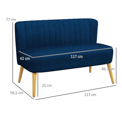 2-Seater Fabric Sofa Upholstered Double Sofa Seating Furniture Lounge Sofa Wood Velvet-like Polyester Foam Blue 117 x 56.5 x 77 cm