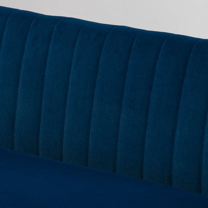2-Seater Fabric Sofa Upholstered Double Sofa Seating Furniture Lounge Sofa Wood Velvet-like Polyester Foam Blue 117 x 56.5 x 77 cm