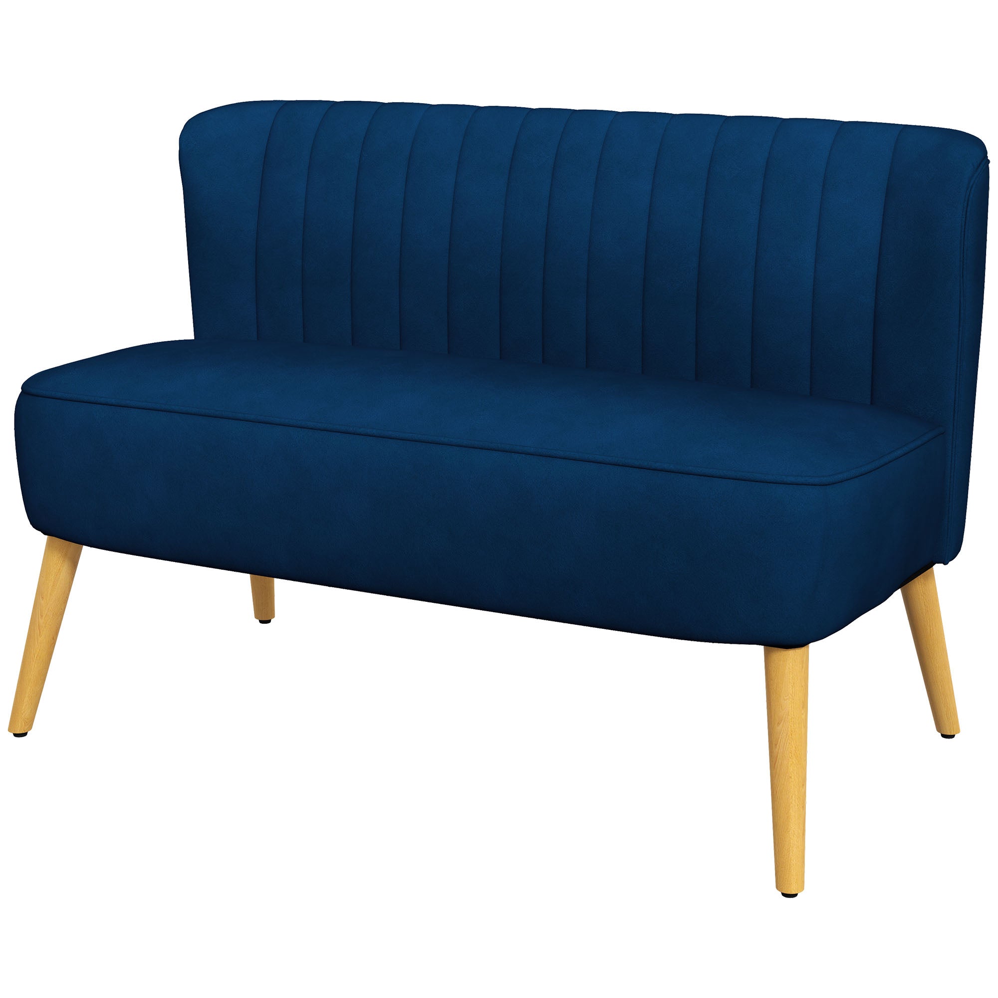 2-Seater Fabric Sofa Upholstered Double Sofa Seating Furniture Lounge Sofa Wood Velvet-like Polyester Foam Blue 117 x 56.5 x 77 cm