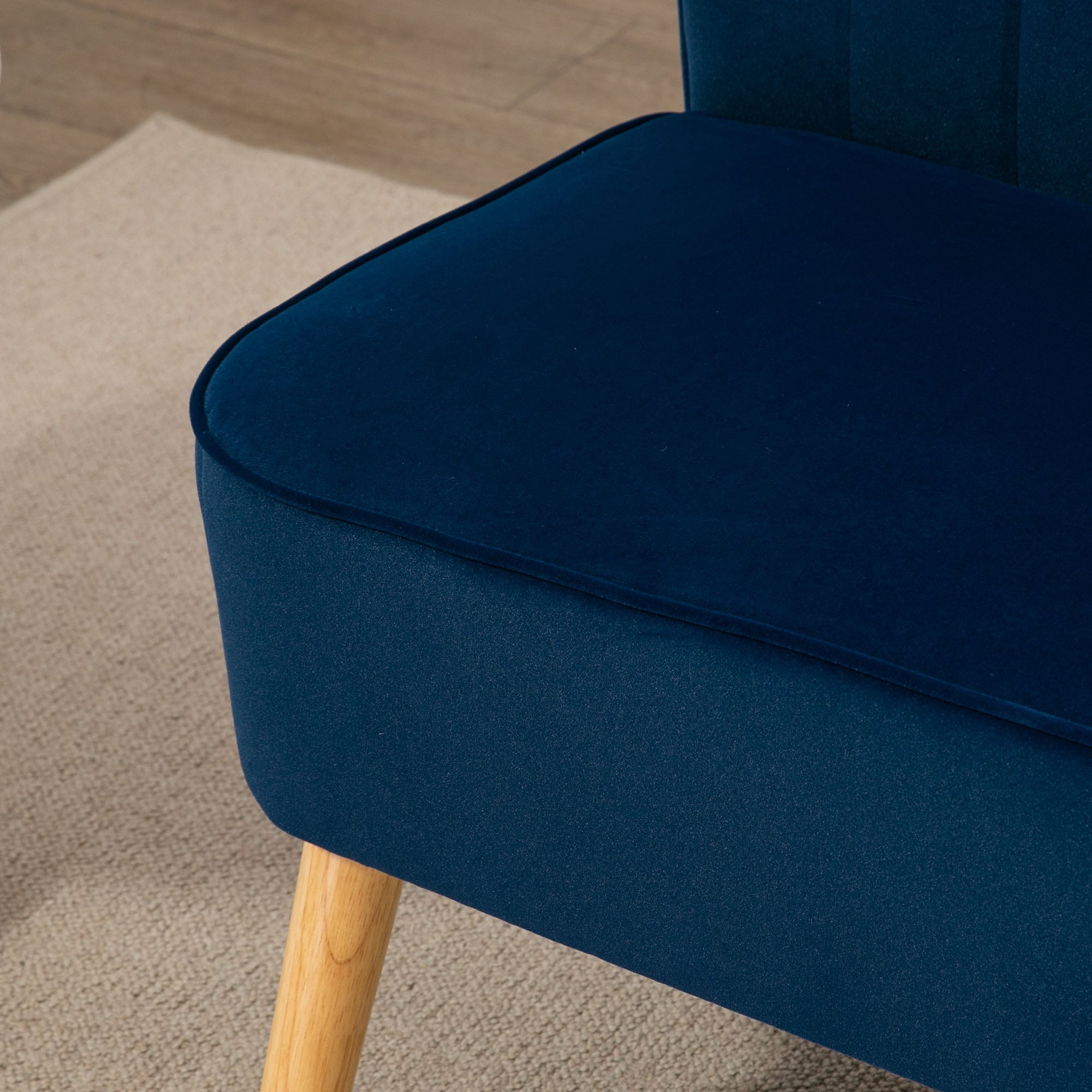 2-Seater Fabric Sofa Upholstered Double Sofa Seating Furniture Lounge Sofa Wood Velvet-like Polyester Foam Blue 117 x 56.5 x 77 cm
