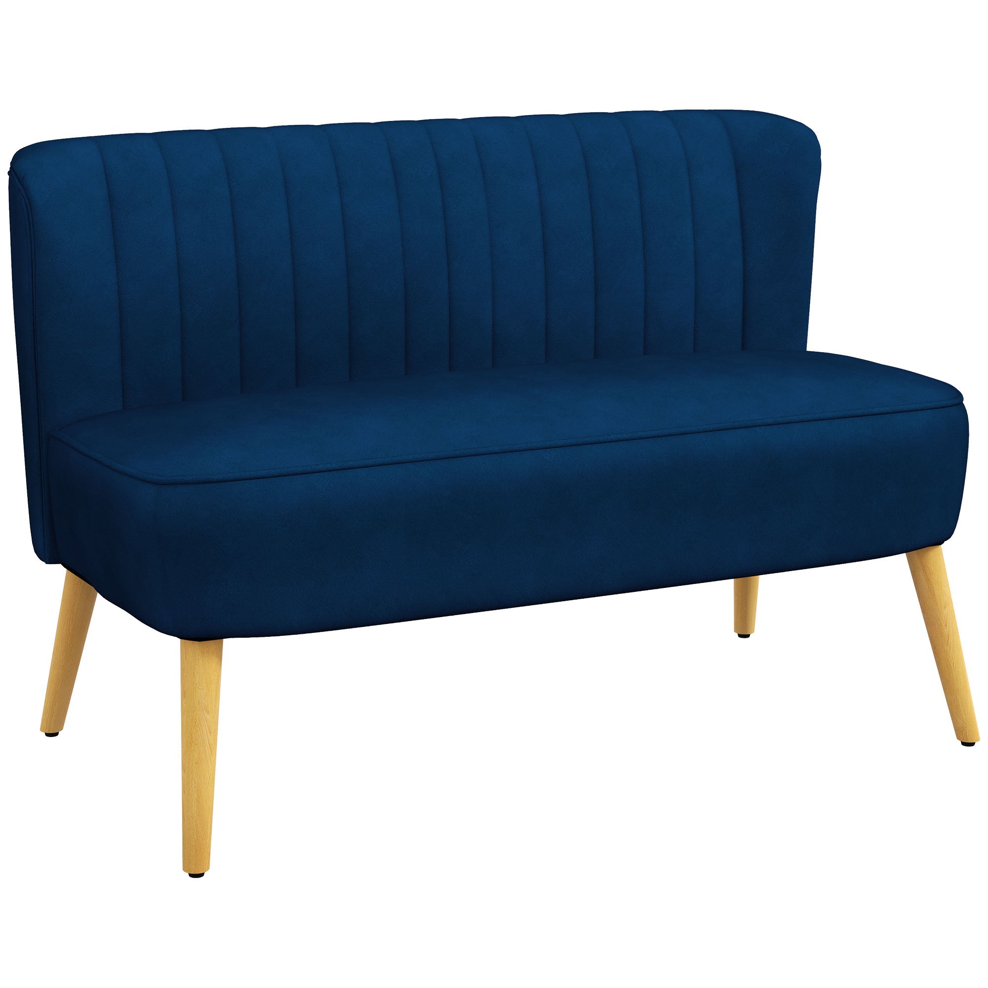 2-Seater Fabric Sofa Upholstered Double Sofa Seating Furniture Lounge Sofa Wood Velvet-like Polyester Foam Blue 117 x 56.5 x 77 cm