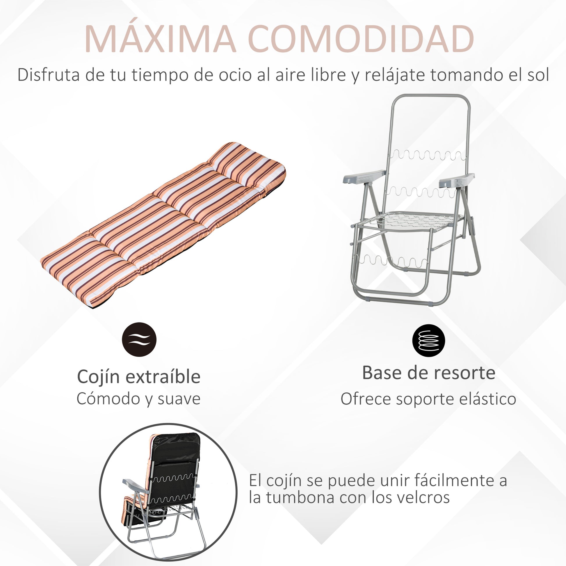 Set of 2 Folding Loungers Garden Loungers with Padded Cushion 5-Position Adjustable Backrest and Footrest 60x75x65-102 cm Orange Stripes