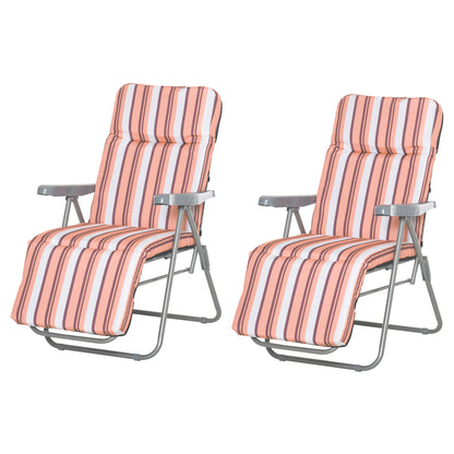 Set of 2 Folding Loungers Garden Loungers with Padded Cushion 5-Position Adjustable Backrest and Footrest 60x75x65-102 cm Orange Stripes