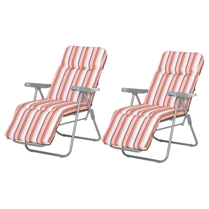 Set of 2 Folding Loungers Garden Loungers with Padded Cushion 5-Position Adjustable Backrest and Footrest 60x75x65-102 cm Orange Stripes