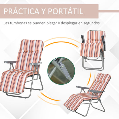 Set of 2 Folding Loungers Garden Loungers with Padded Cushion 5-Position Adjustable Backrest and Footrest 60x75x65-102 cm Orange Stripes