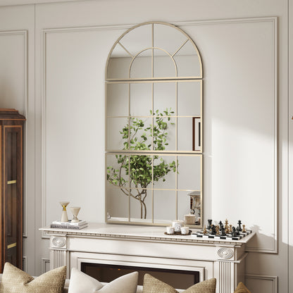 3-Piece Arched Window Wall Mirror, Gold Metal Frame — 30 x 59 in (76 x 150 cm)