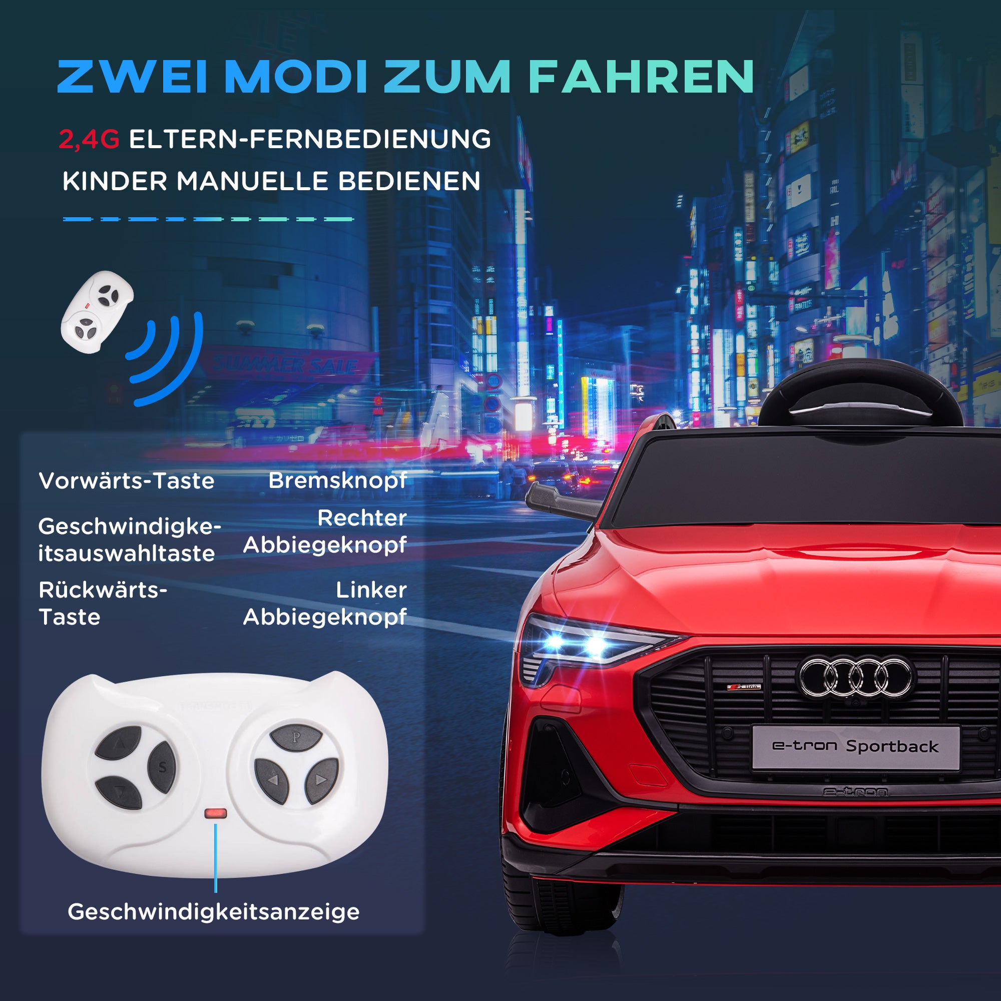 12V Electric Kids Car Audi E-tron Electric Vehicle with Remote Control, Safety Belt, Music (MP3/USB/TF), Kids Vehicle for Children 3-5 Years, 3-5 km/h, Red