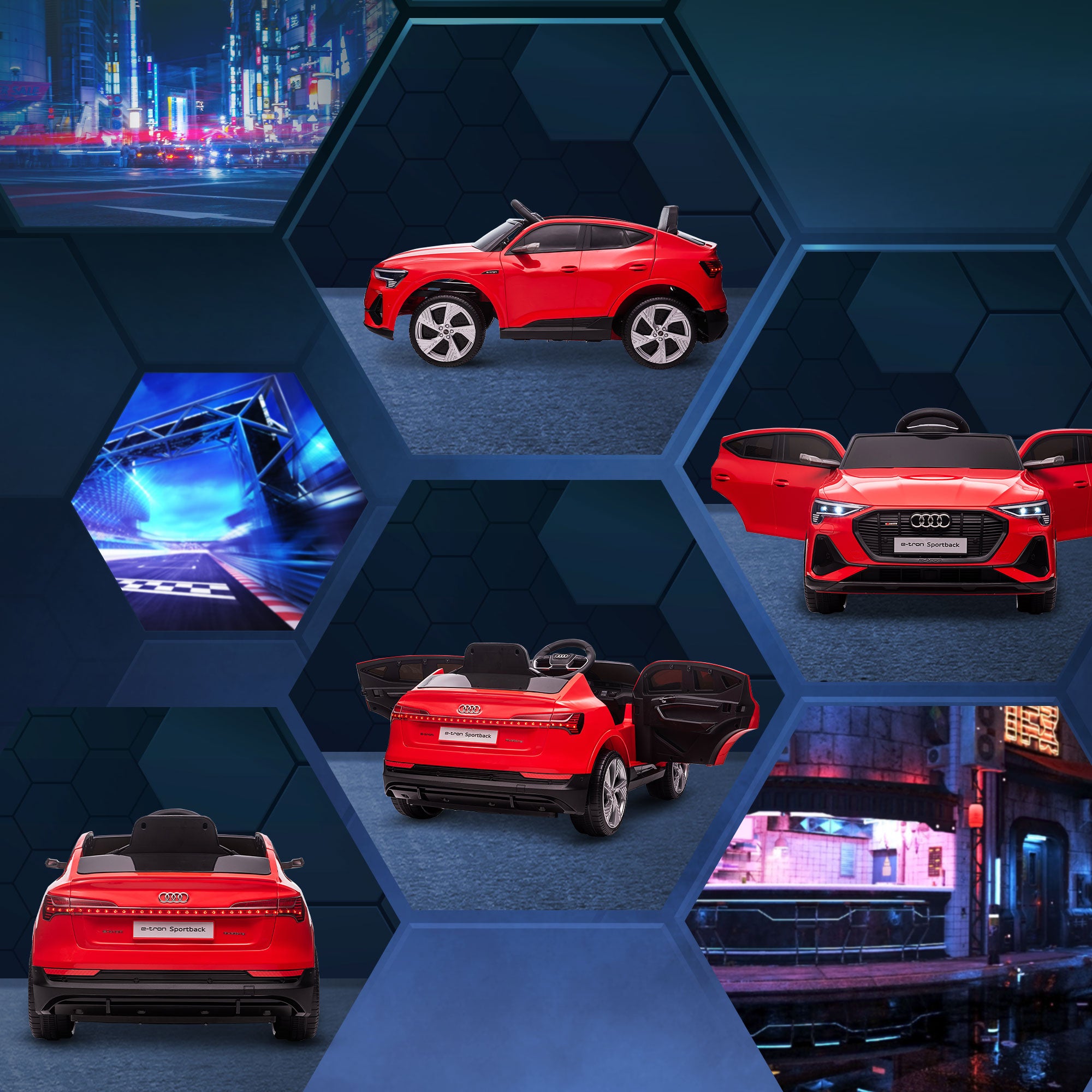 12V Electric Kids Car Audi E-tron Electric Vehicle with Remote Control, Safety Belt, Music (MP3/USB/TF), Kids Vehicle for Children 3-5 Years, 3-5 km/h, Red