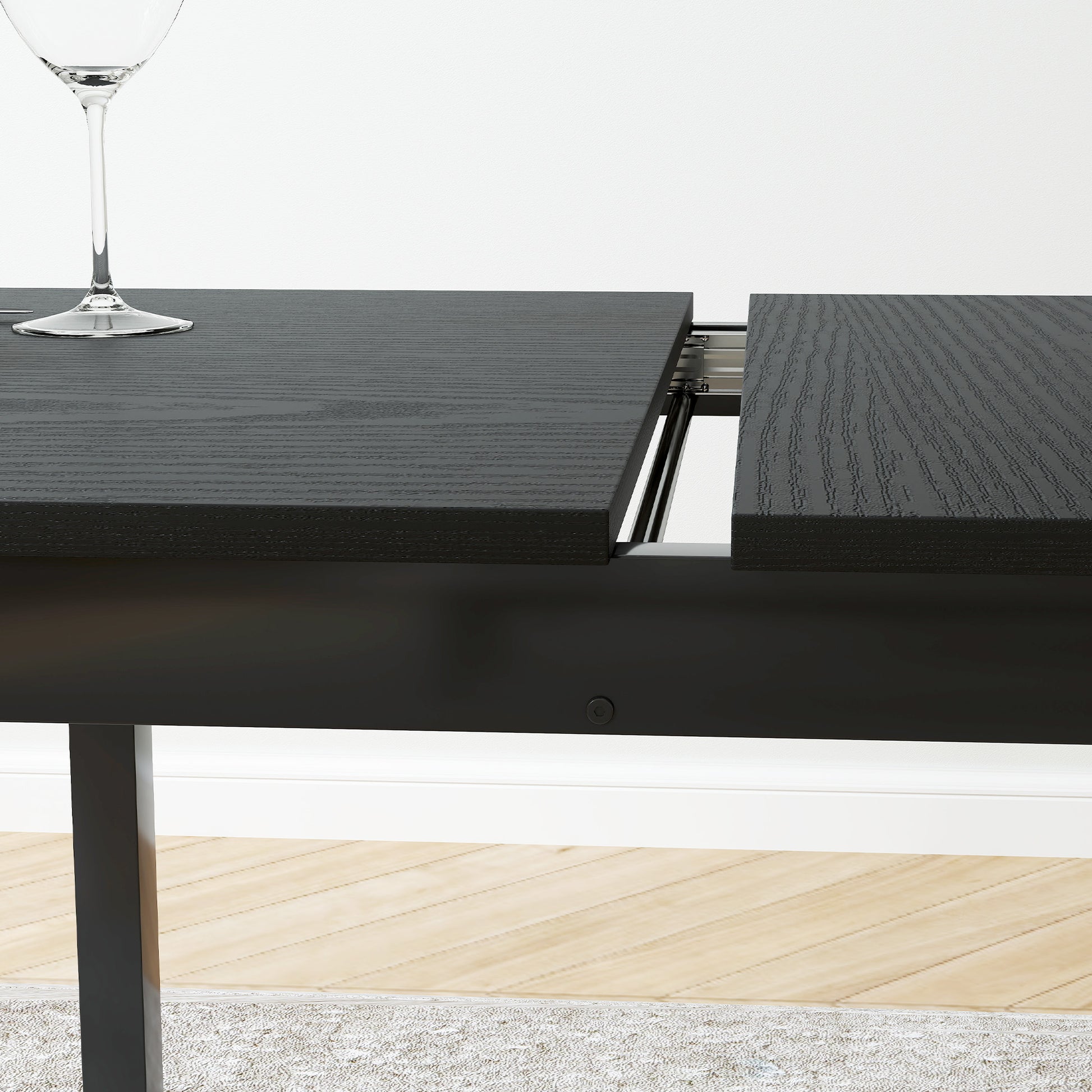 Folding Dining Table, Extendable Rectangular Kitchen Table for 4 to 6 people, Steel Legs, for Small Spaces, Dining Room, Black