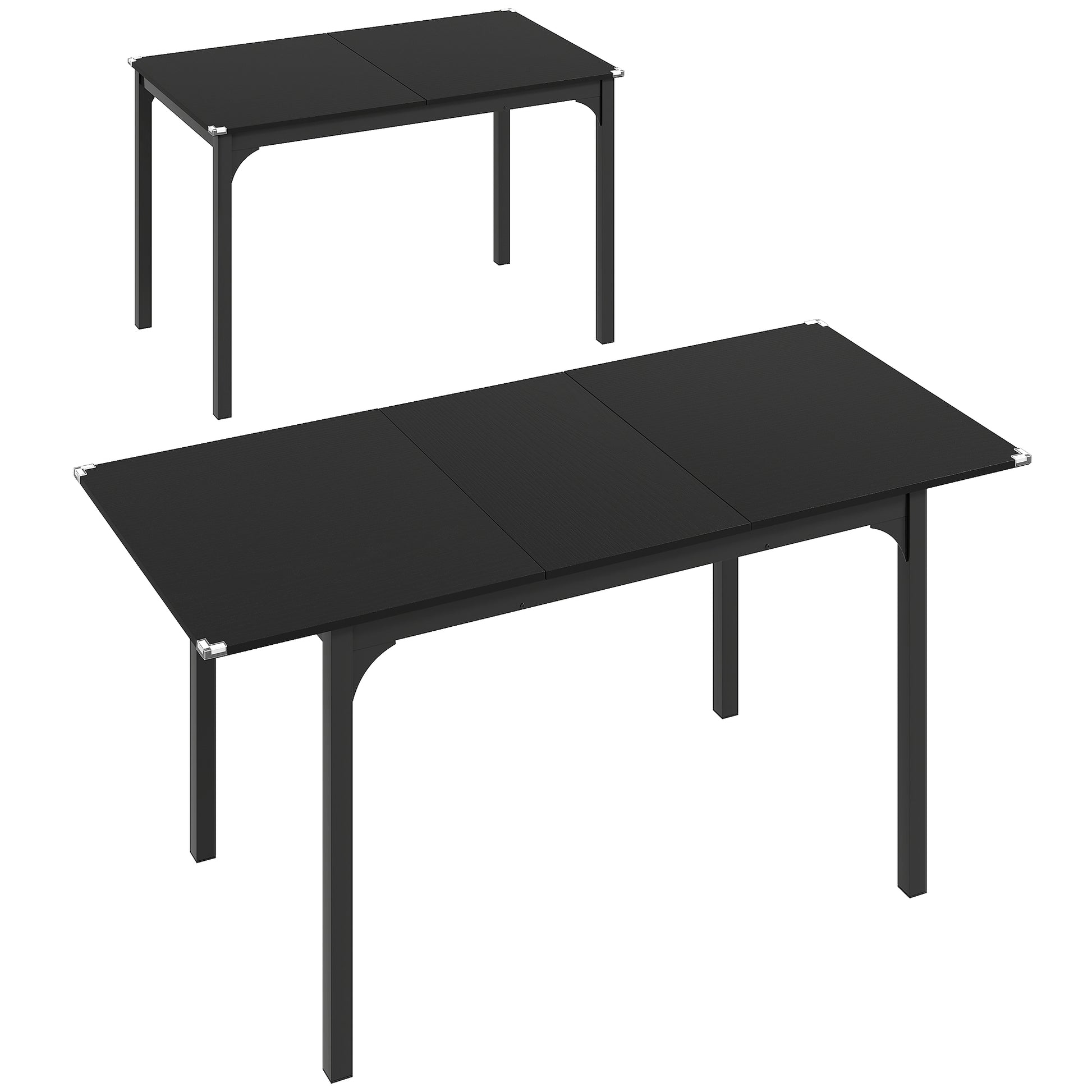 Folding Dining Table, Extendable Rectangular Kitchen Table for 4 to 6 people, Steel Legs, for Small Spaces, Dining Room, Black