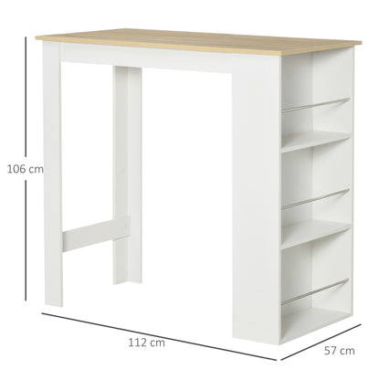Bar Table Bistro Table Dining Table High Table with 3 Side Shelves and Wooden Structure Load 50 kg 112x57x106 cm White
