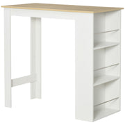 Bar Table Bistro Table Dining Table High Table with 3 Side Shelves and Wooden Structure Load 50 kg 112x57x106 cm White