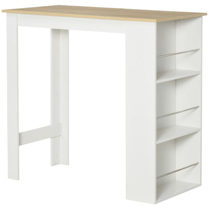 Bar Table Bistro Table Dining Table High Table with 3 Side Shelves and Wooden Structure Load 50 kg 112x57x106 cm White