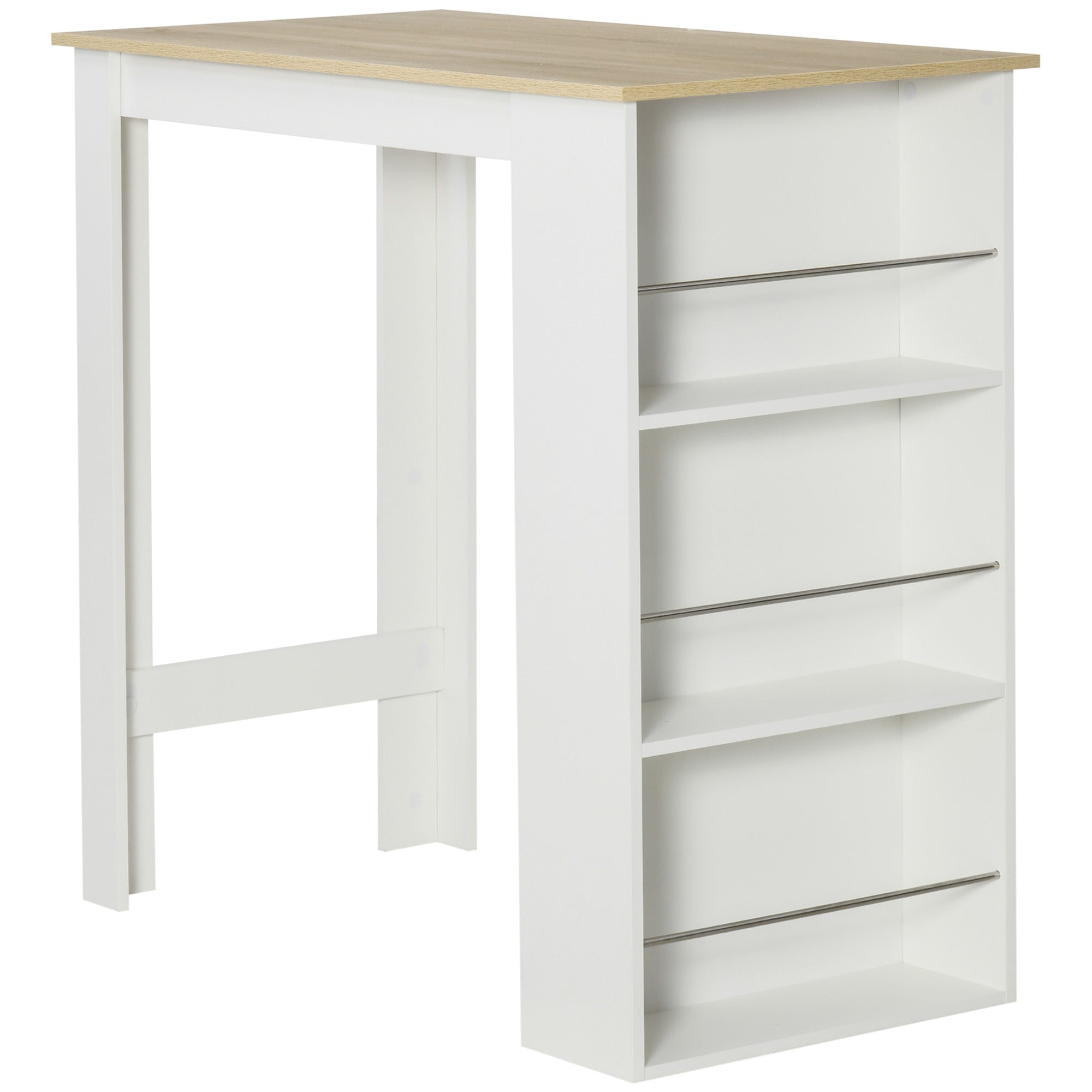 Bar Table Bistro Table Dining Table High Table with 3 Side Shelves and Wooden Structure Load 50 kg 112x57x106 cm White