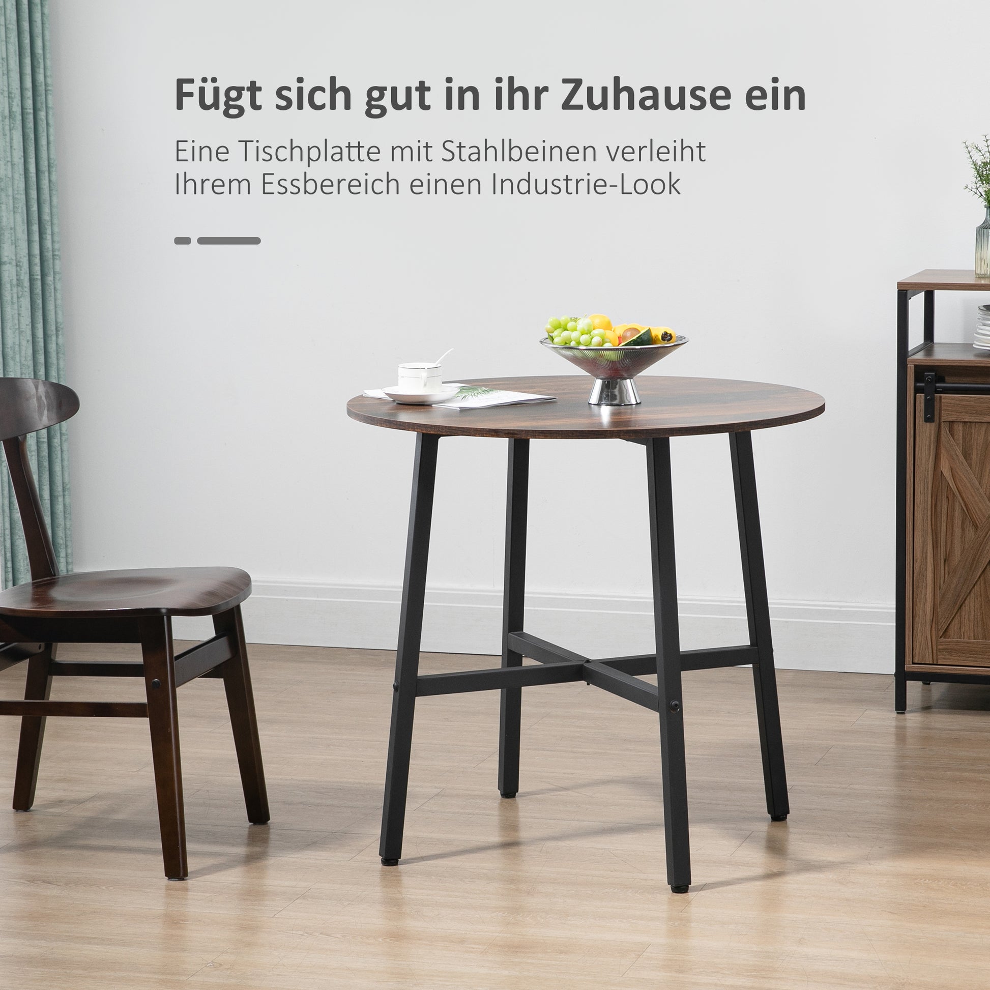 Dining Table Kitchen Table for 4 Persons, Living Room Table in Modern Design for Dining Room, Kitchen, Steel, Brown, 80 x 80 x 76 cm