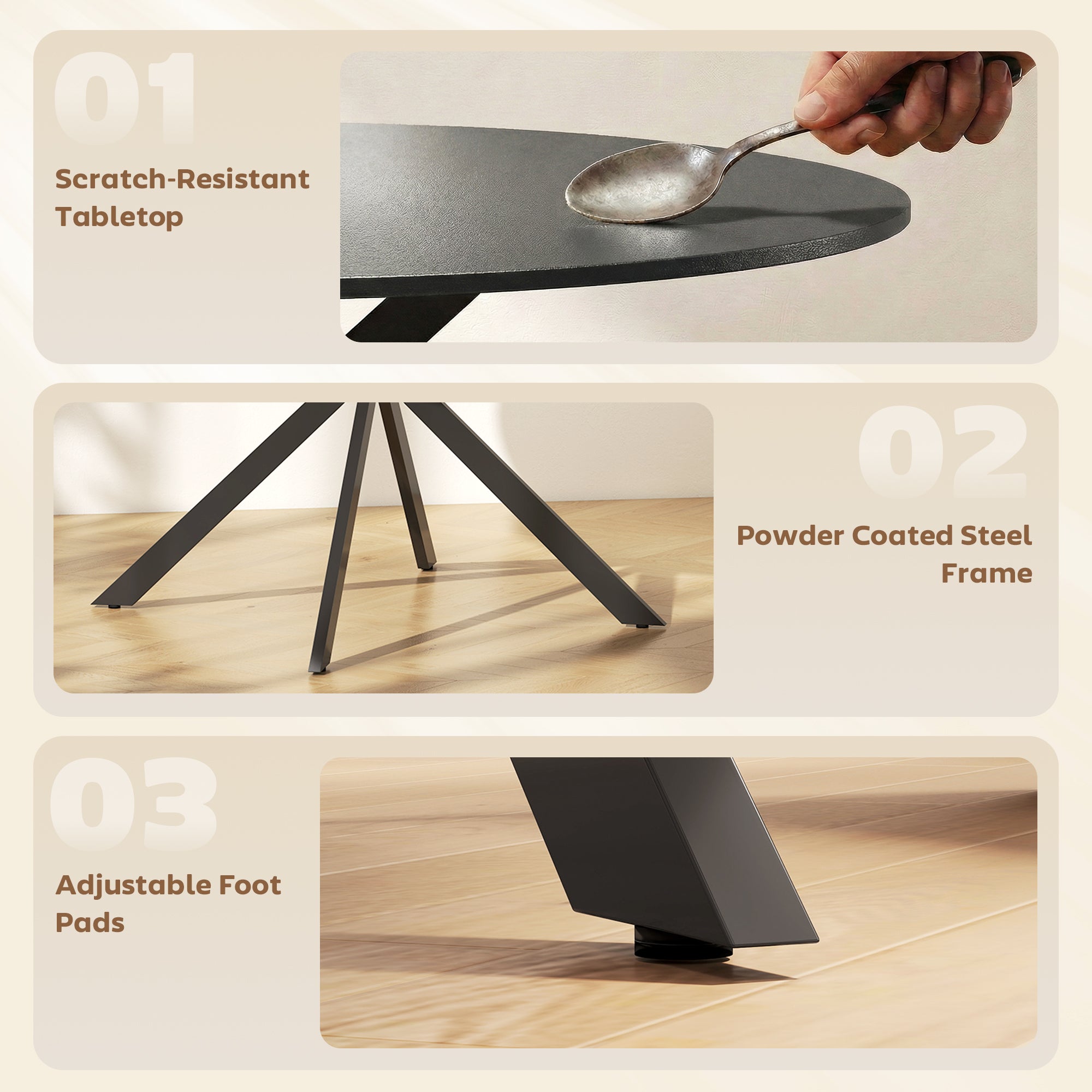 Round Dining Table for 4, 47.2 in Ø Industrial Style with Steel X-Legs, for Dining Room, Kitchen, Home Office, Black