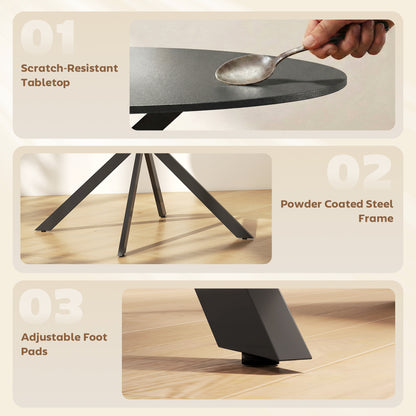 Round Dining Table for 4, 47.2 in Ø Industrial Style with Steel X-Legs, for Dining Room, Kitchen, Home Office, Black