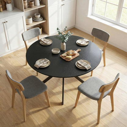 Round Dining Table for 4, 47.2 in Ø Industrial Style with Steel X-Legs, for Dining Room, Kitchen, Home Office, Black