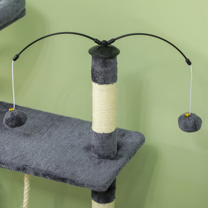 Cat Scratcher Tree 134 cm Cat Tower Scratching Post for Cats with Nests Cave Platforms Toy Balls and Sisal Posts Dark Gray