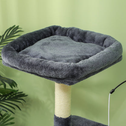 Cat Scratcher Tree 134 cm Cat Tower Scratching Post for Cats with Nests Cave Platforms Toy Balls and Sisal Posts Dark Gray