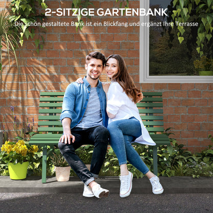 2-Seater Aluminum Garden Bench, Weatherproof Bench, UV-Resistant Garden Furniture with Slatted Design, Park Bench 240kg Load Capacity, Balcony Bench for Balcony Terrace, Garden, 123x67x79cm, Green